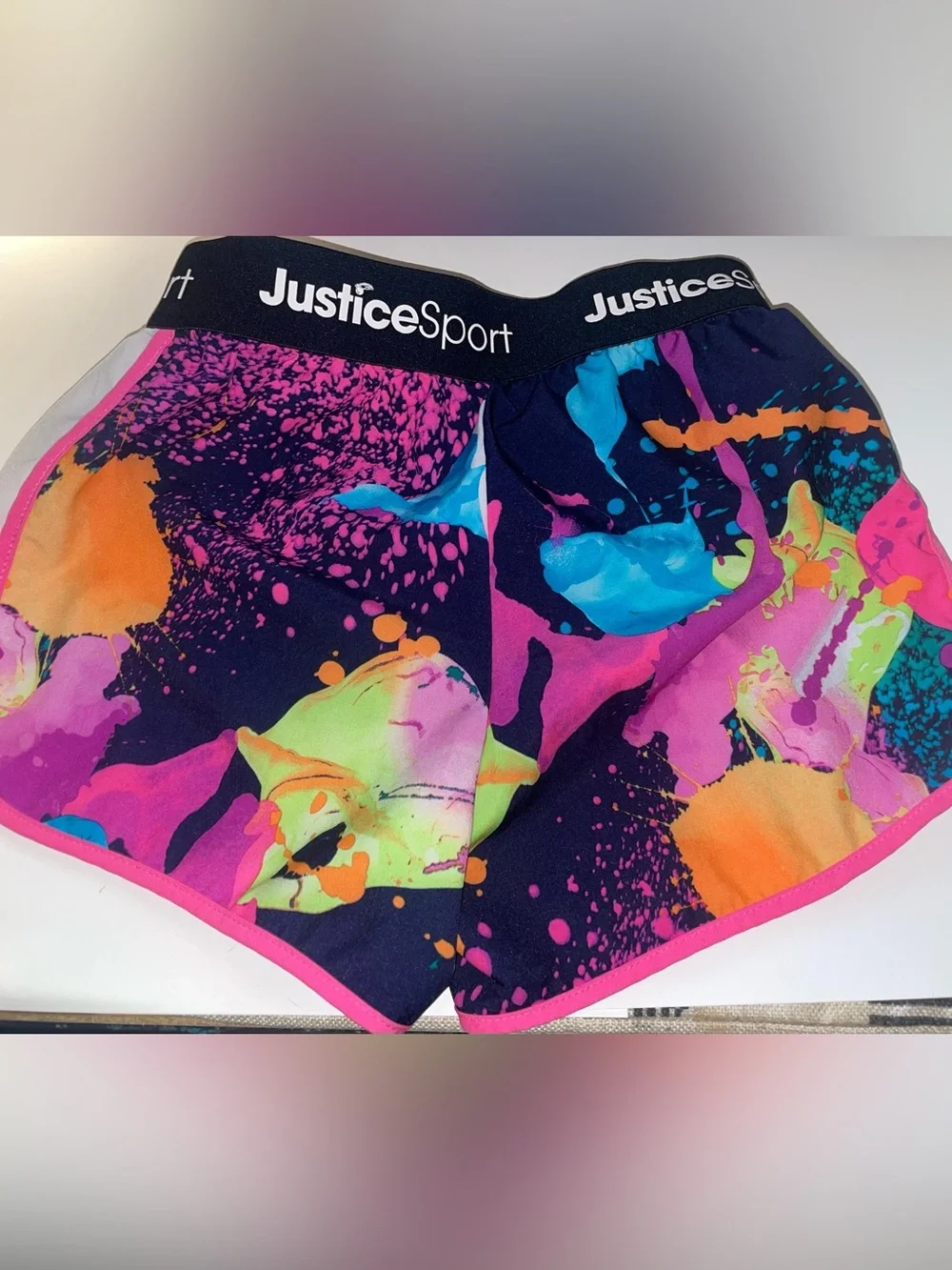 Justice Sport Girls Black Neon Paint-Splash Athletic Shorts Sz 5/6 Underlining